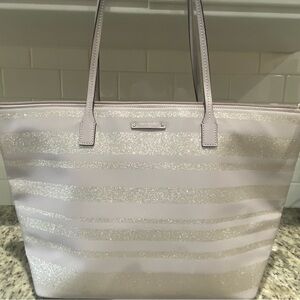 Kate Spade Glitter Stripe Tote Bag - Silver